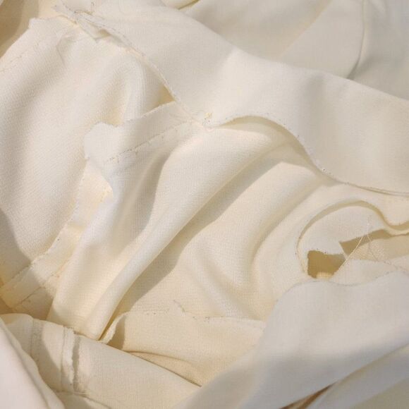 Vintage 60s Mod Dress Size S Ivory Gold Grecian Greek Key Wedding Flounce Sleeve - Picture 11 of 11